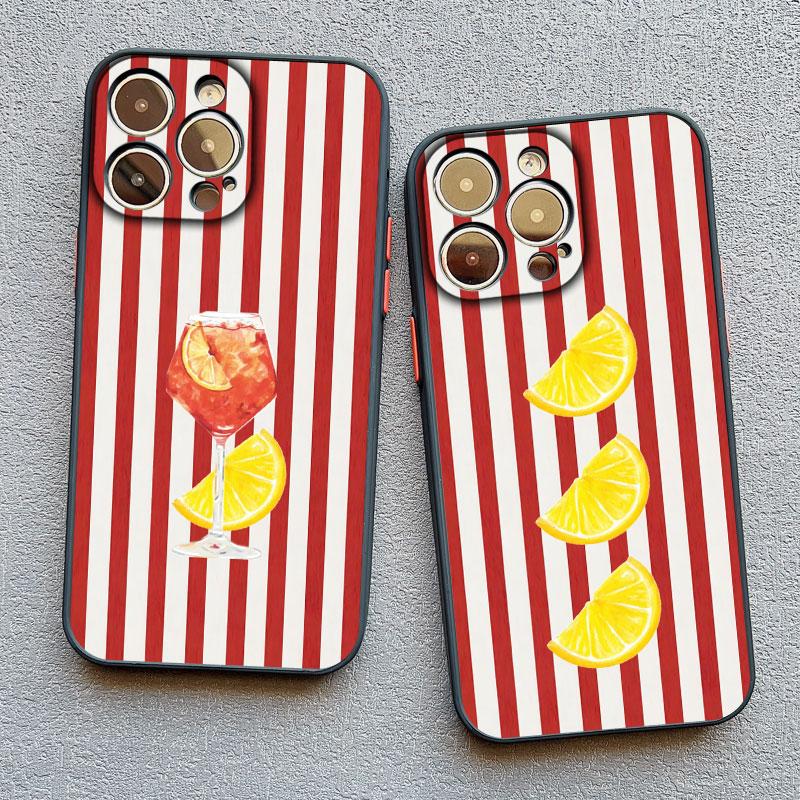 Red Blue Stripe Fruits Lemon Cherry Phone Case for IPhone 13 Mini 12 11 Pro Max 17 16 15 14 Pro Max Plus XR XS X Back Cover