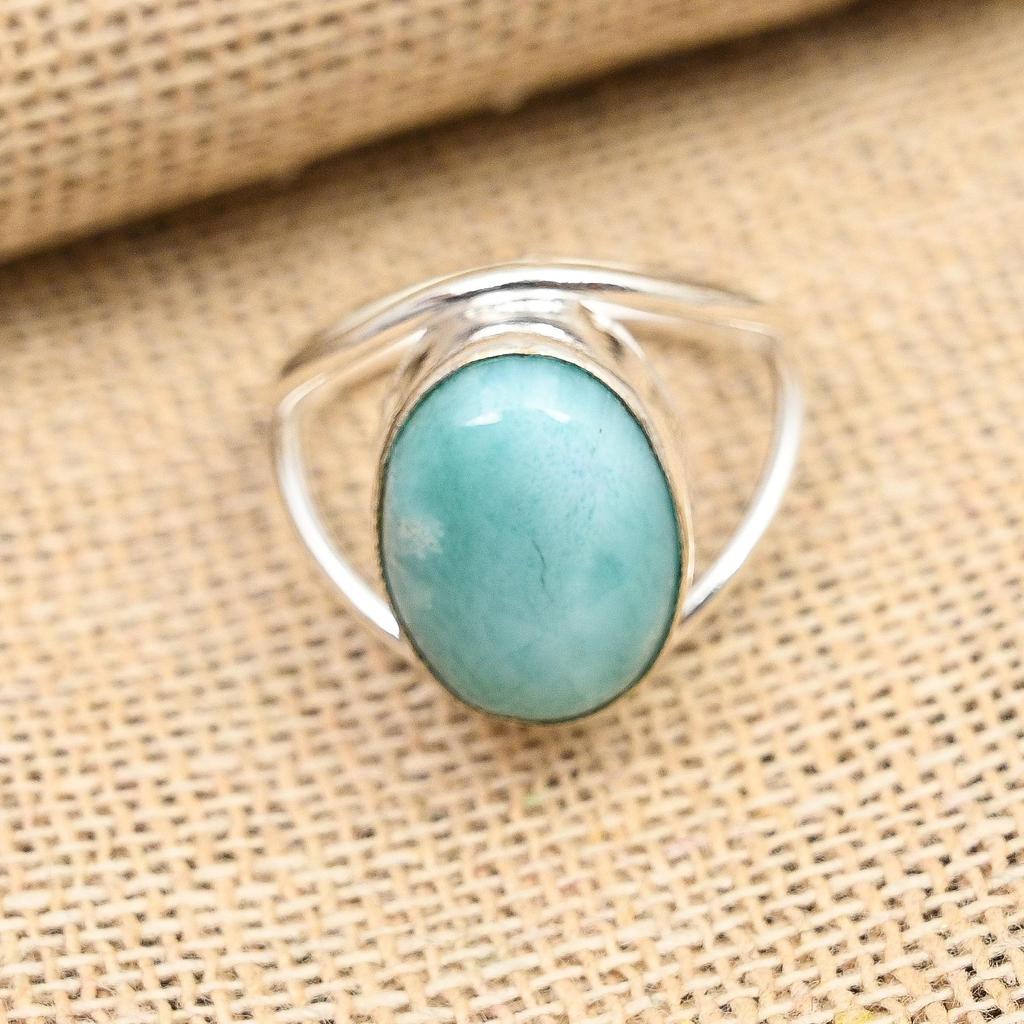 Wonderful Larimar Gemstone Handmade 925 Sterling Silver Ring Jewelry