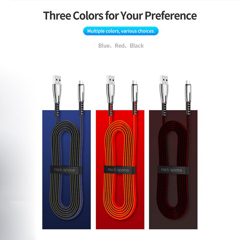 ROCK Micro USB Cable 2.4A USB Type C Charging Cables Zinc Alloy Fast Charge Data Sync Wire