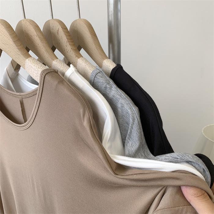 Vestido Camiseta Modal Feminino de Manga Curta - Comprimento Médio, Caimento Solto, Estilo Preguiçoso Roupa de Dança