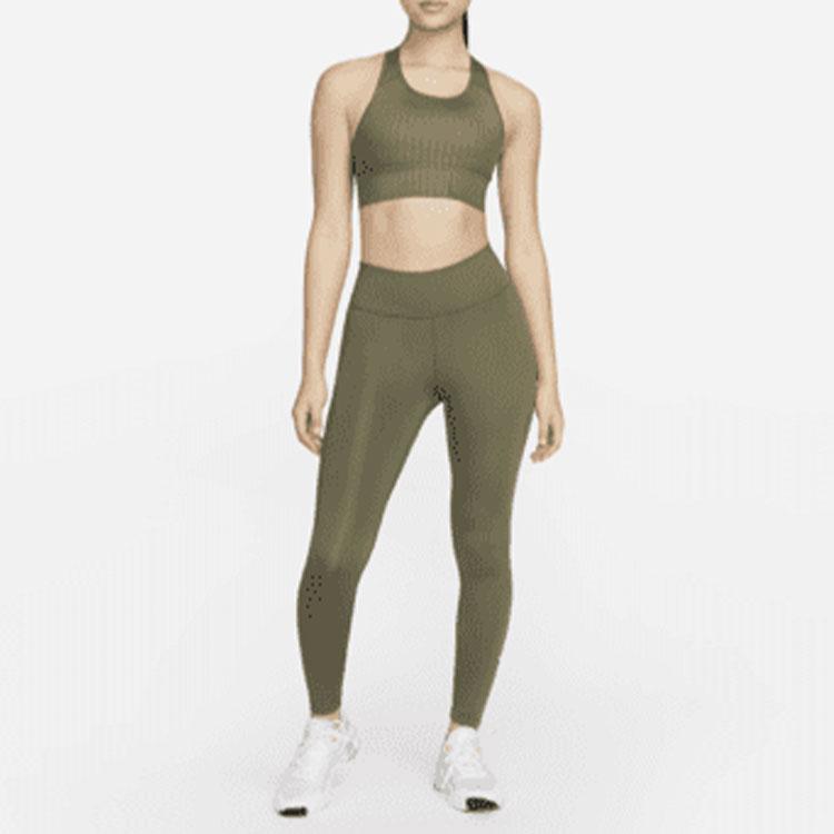 Nike Medium Support Solid Color Breathable Padded Printed Sports Tank Top Women Tops Olive-Green DM0554-222