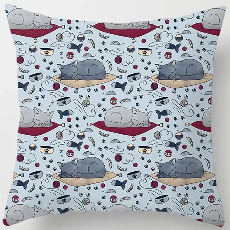 Quadratischer Kissenbezug mit floralem Katzenaufdruck, Heimdekoration, Kissenbezug für Auto-Sofa