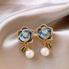 Elegant French Retro Floral Pearl Earrings - Geometric, Versatile, High-End Design for Women
