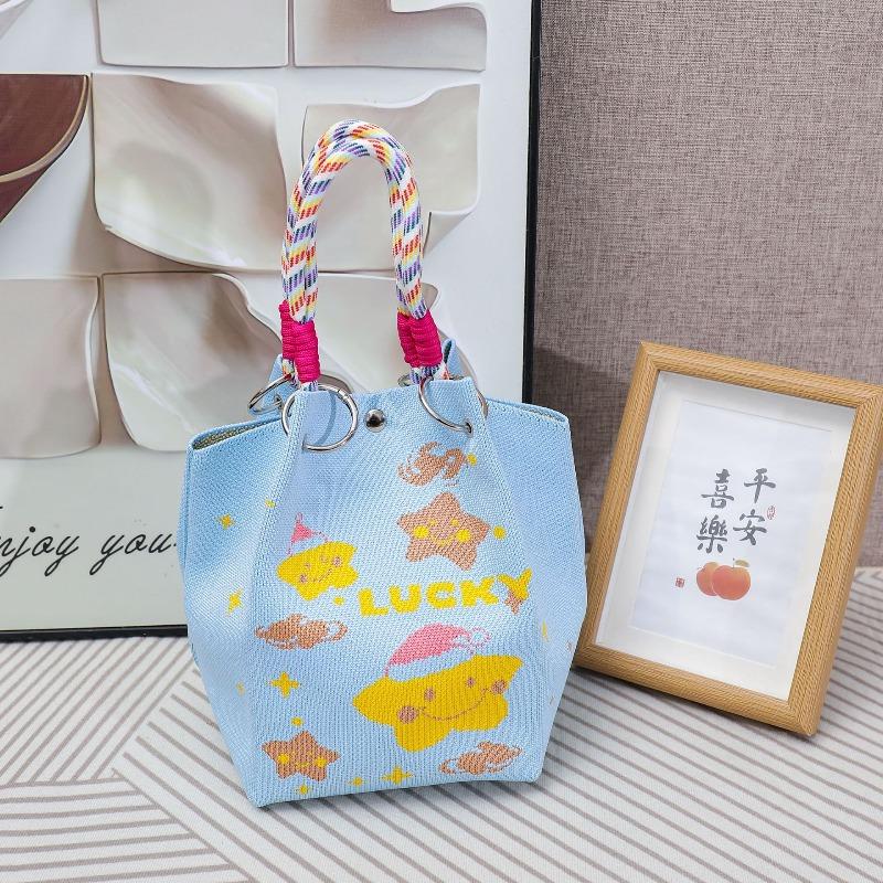 South East Asia Knitted Handbag Geometric Stripe Polka Dot Knitted Large Capacity Handbag Fashion Bucket Bag