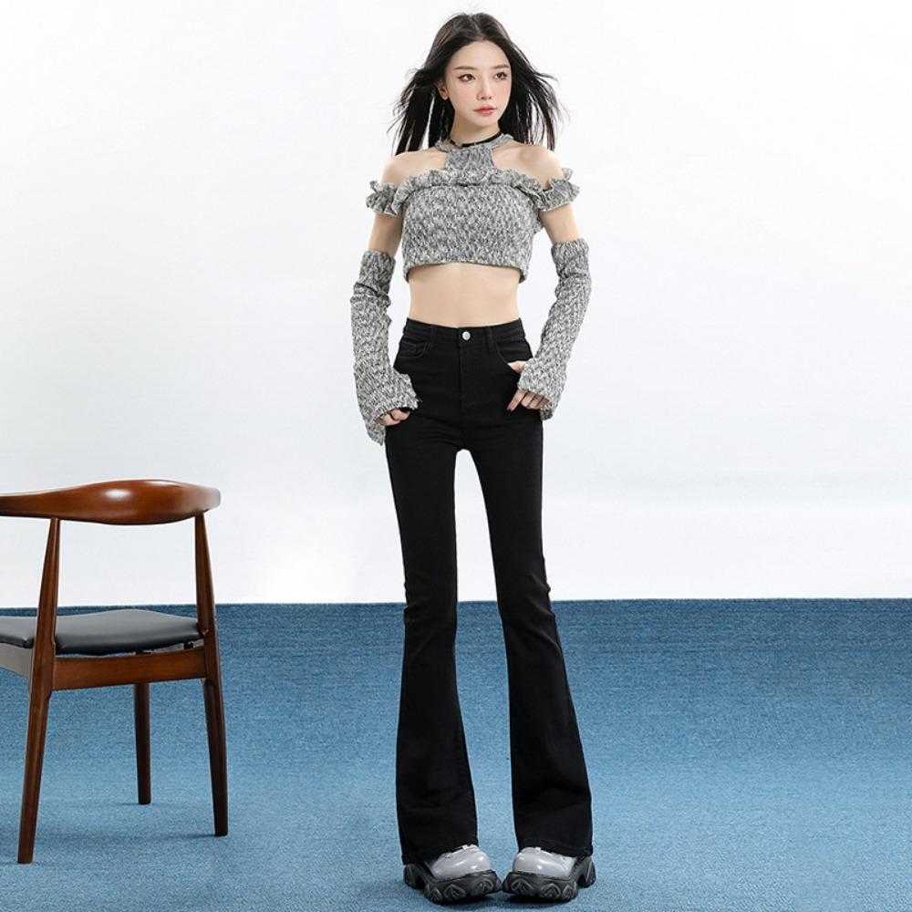 

Retro Versatile Horn Small Man 2025 Autumn and Winter New Fashion Elastic Slim High Waist Skinny Jeans 2XL чёрный