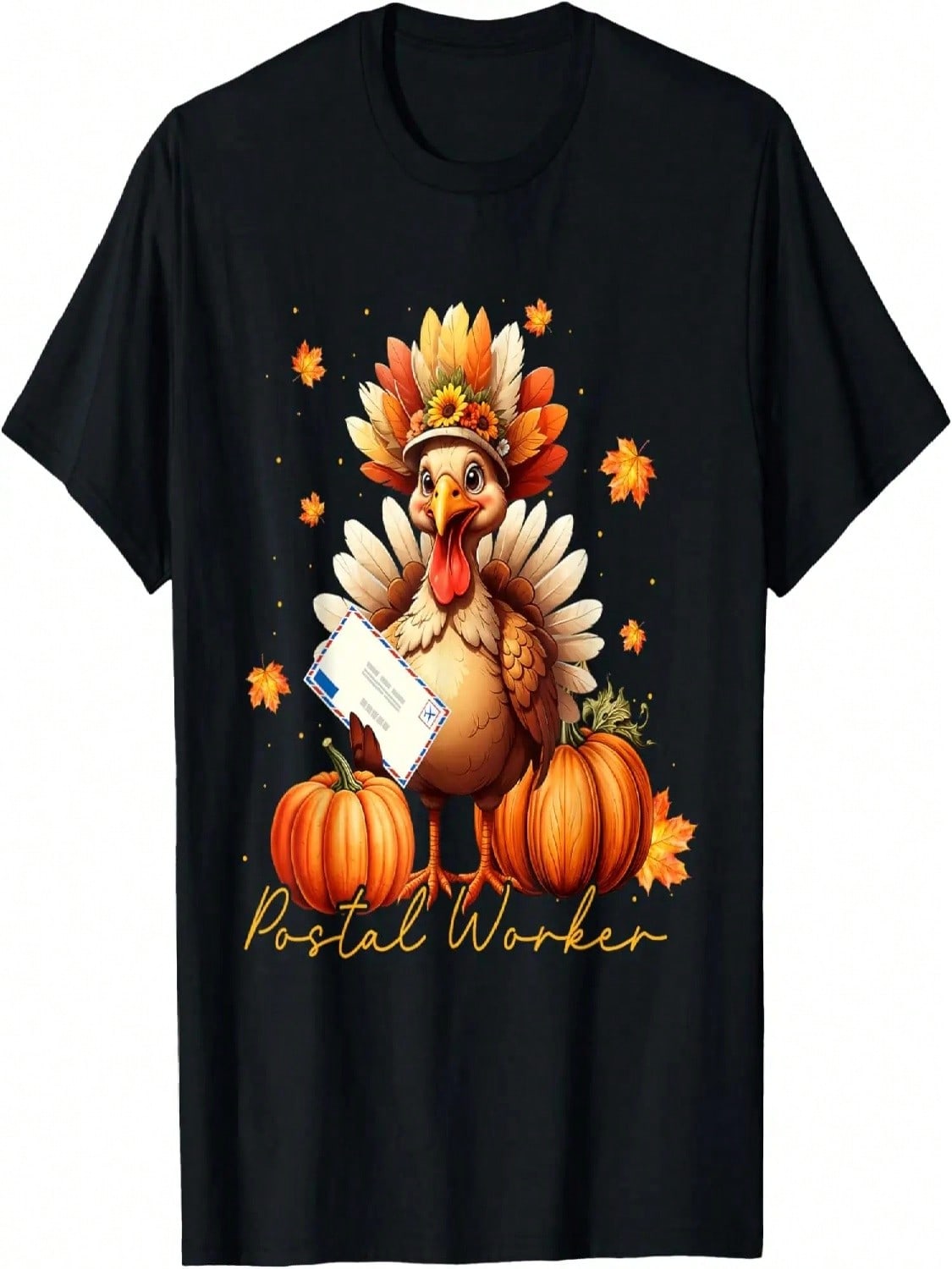 Postal Worker Thanksgiving Turkey Fall Pumpkins Mailman T-Shirt S разноцветный