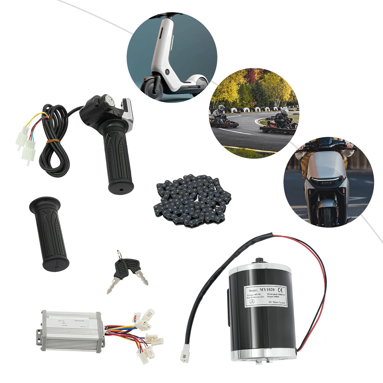 

48V 1000W Black Silver Iron Brushed Motor Kit, with Controller and Throttle Assembly Required Infinitely Adjustable for Scooters