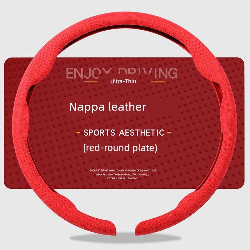 Car Steering Wheel Cover, Ultra-Thin, Breathable, Non-Slip, Sweat-Absorbent, New Style, Unisex, Suede Nappa Leather Handle Cover for Summer