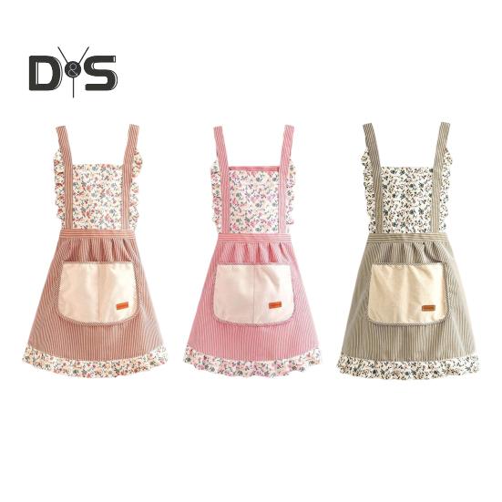 Elegant Prinsessförkläde Fläckbeständigt Blommigt Förkläde med Justerbara Band & Fickor Andningsbart Matlagnings Trädgårdsarbete Haklappsförkläde för Kvinnor
