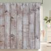 1Pcs Imitation Wood Grain Printed Fabric Waterproof Shower Curtain, Stripe Pattern Bathroom Decoration Curtain, With Hooks