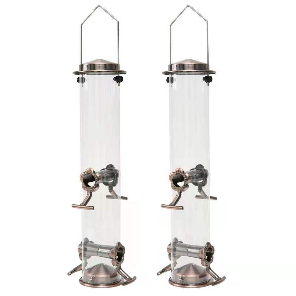 Metal Bird Feeder Automatic Transparent Bird Food Dispenser Large Capacity Waterproof Bird Feeding Bowl Outdoor