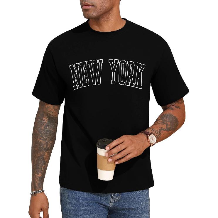 Aiyino Men's New York Tee – Varsity Graphic 100% Cotton Casual Top