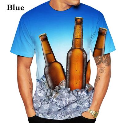 Men's Summer Beer 3D Print Short Sleeve T-shirt Fashion Casual Trend Crew Neck Short Sleeve Clothing
