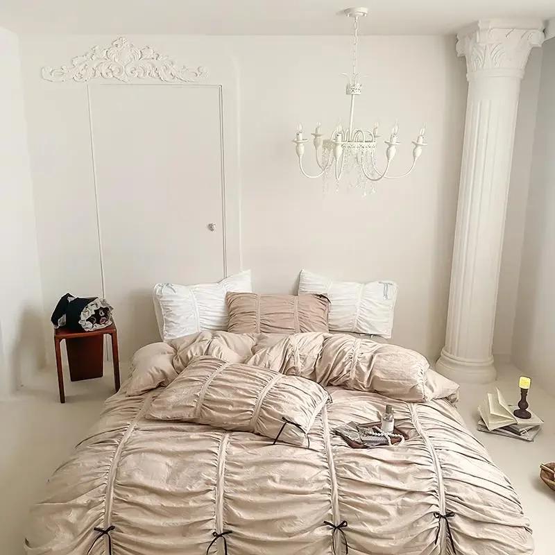 

Комплект белого стеганого пододеяльника с оборками Двуспальный Квин Кинг Твин Хлопковый Микрофибра Комплект постельного белья Простыня/Натяжная простыня Наволочки Flat sheet style&1.2m sheet 4pcs