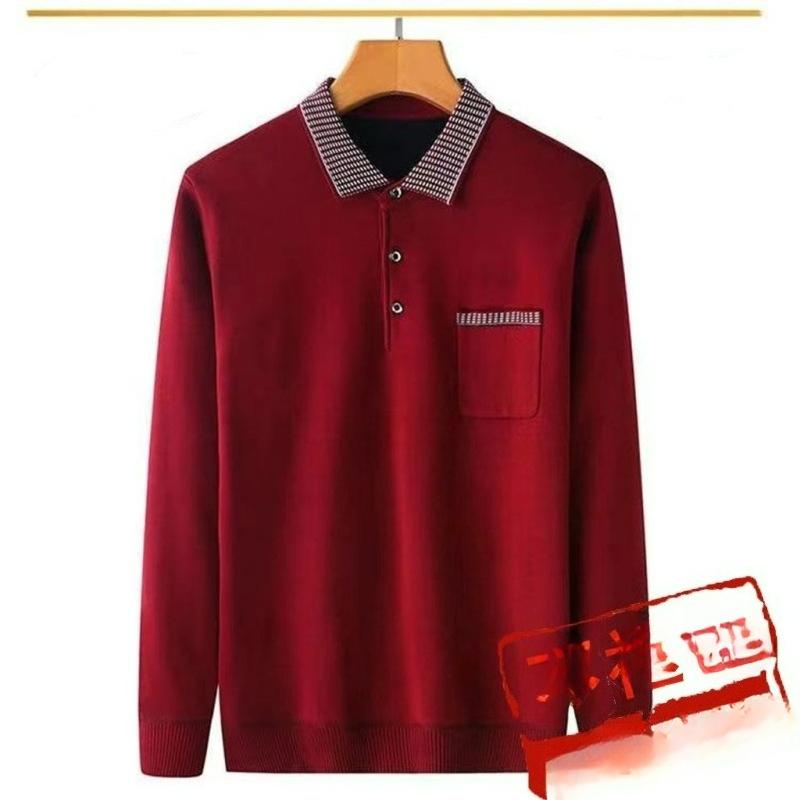 Papa Langarm-T-Shirt Herren Frühling Locker Oberteil Revers Polo Unterhemd