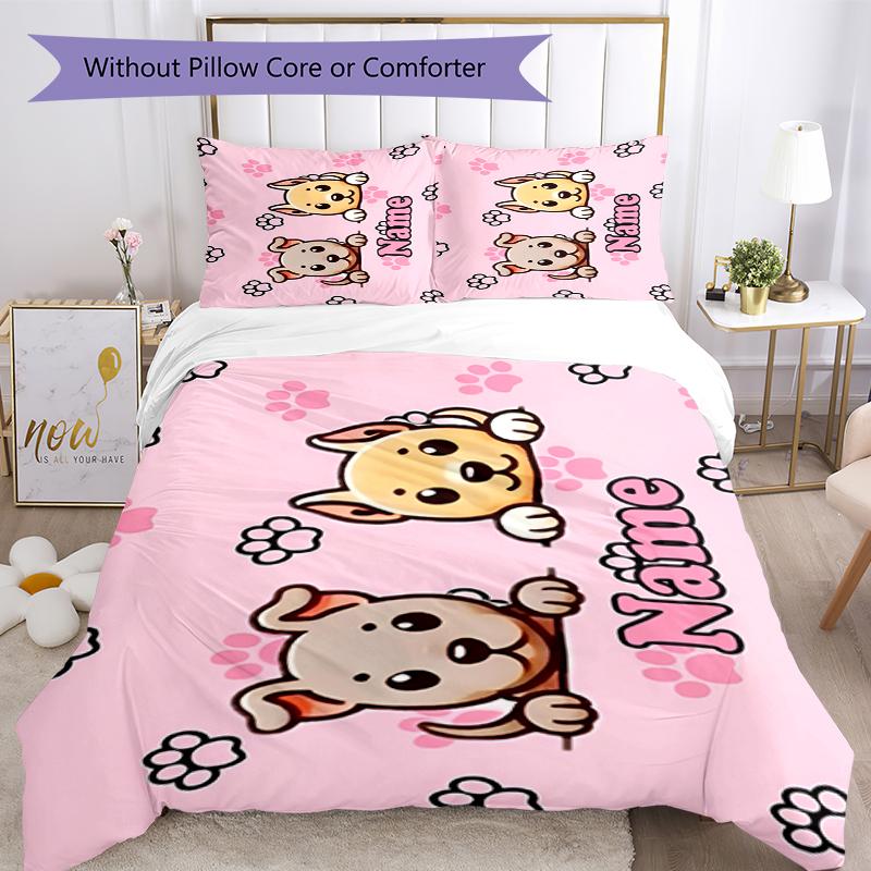 3pcs Custom Name Dog Bedding Set Duvet Cover Closure Includes 1 Duvet Cover & 2 Pillowcases, Soft and Comfortable for All Seasons.