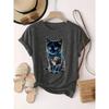 Katzenprint-T-Shirt in Übergröße, lässiges T-Shirt mit Rundhalsausschnitt und kurzen Ärmeln