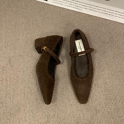 Fashion Women's New Winter Thick Heel Cotton Shoes Fashion Pointed Shallow Mouth Suede Non-slip Low-top Shoes
