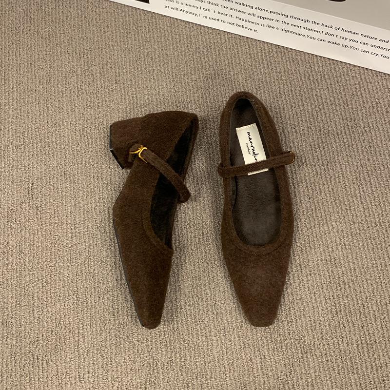 

Модные женские новые зимние туфли из хлопка на толстом каблуке, модные замшевые туфли с острым носком и неглубоким вырезом, нескользящие туфли с низким верхом 40