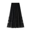 Korean Version of The High-waist Lace Stitching Mesh Skirt Women's Pleated Skirt A-line Mid-length Skirts