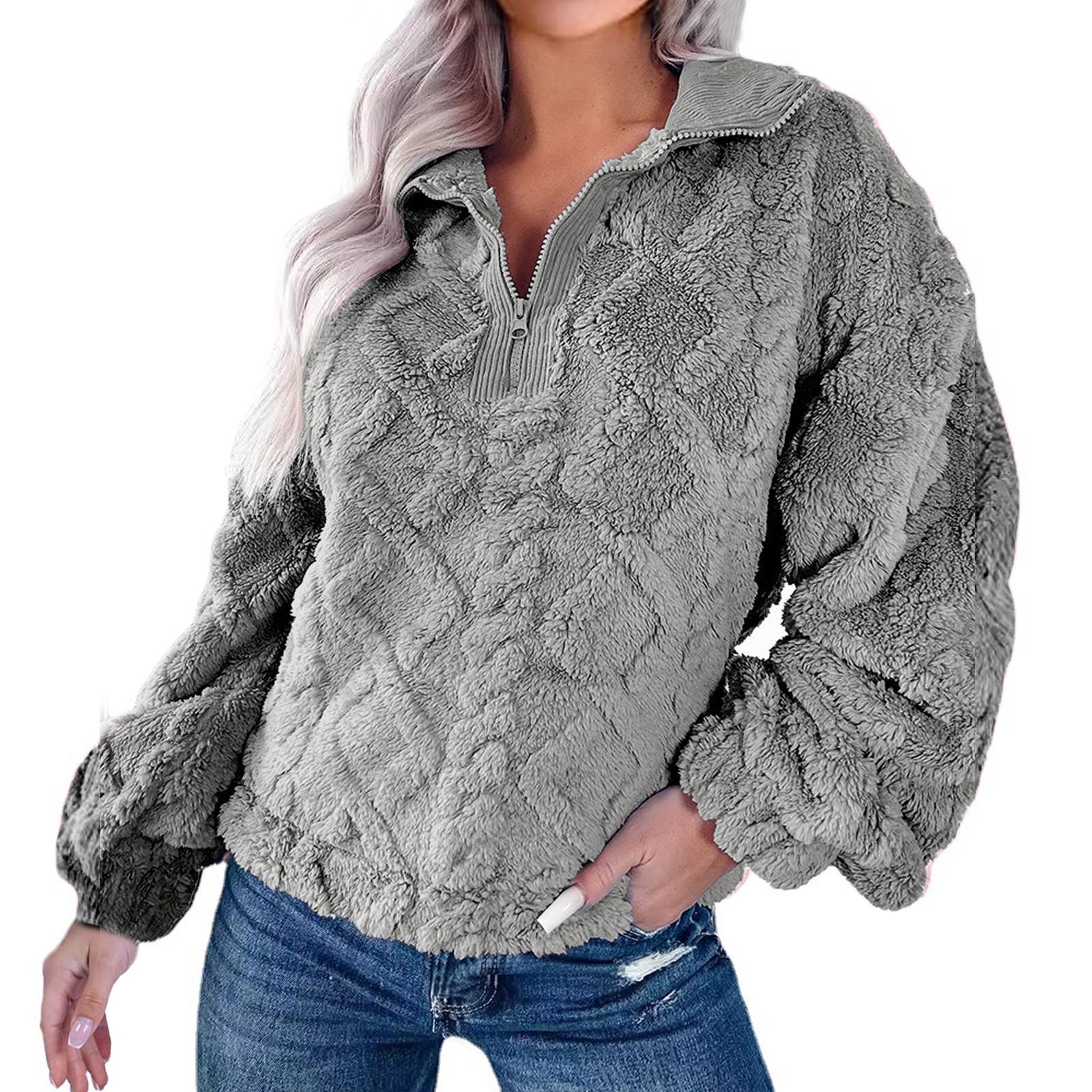 

Женская модная повседневная свободная куртка с длинным рукавом на молнии с капюшоном и однотонным принтом M