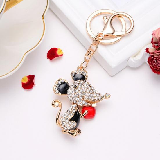 Cute Mouse Keychain Sparkling Rhinestone Mouse Keychain Colorful Enamel Rat Charm with Key Ring Gift for Men Women