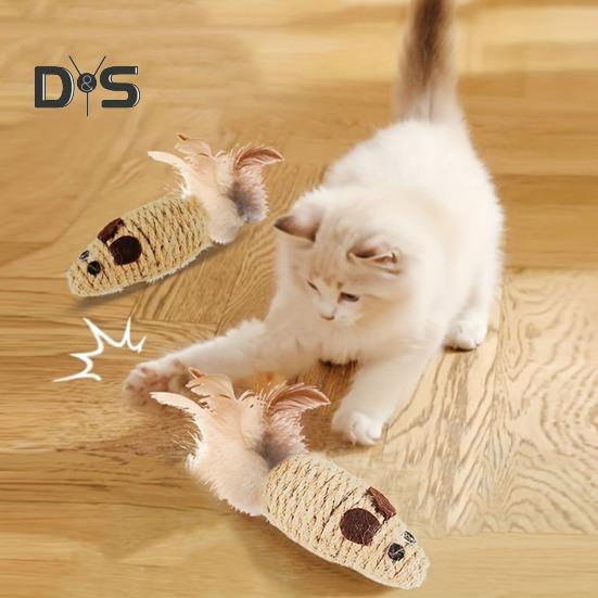 

Natural Sisal Toy for Cats Handwoven Sisal Balls Mice Toys with Feather/Bell Interactive Cat Scratcher Chew Toy for Kitten Kicker C 1pc