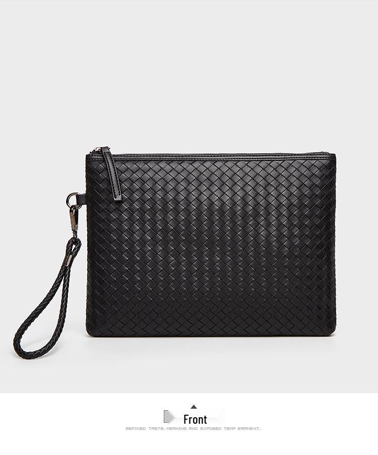 Men's Woven Leather Clutch Wallet - Large Capacity Soft Handbag & Phone Holder