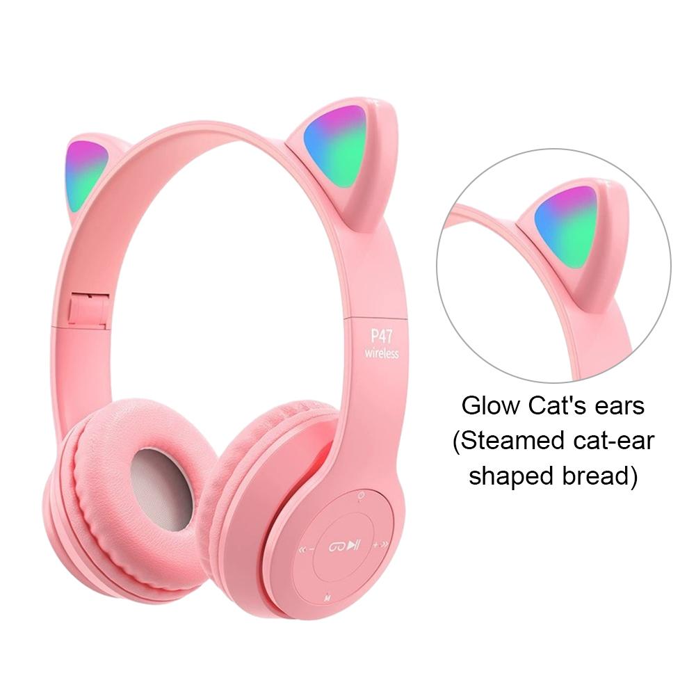 Flash Light Kids Children Headphone Voice Control Bluetooth-Compatible Pink Little Girl Earphone Gift Cartoon Phone Headset Gift