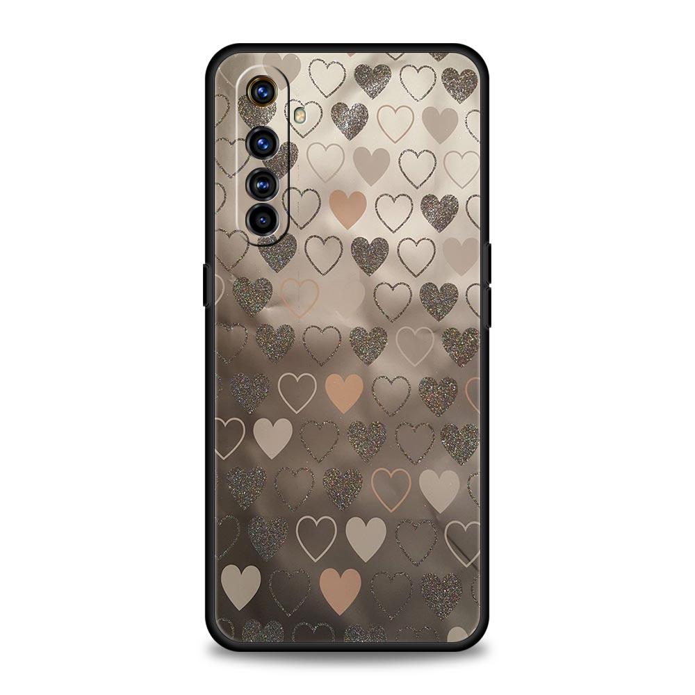 Gold Pink Rose Glitter Hearts Case For Realme 12 11 10 9 8 5G 7 6 GT5 GT3 GT2 Pro C21 C25 C35 For Realme GT Neo 2 3 3T 5 Cover