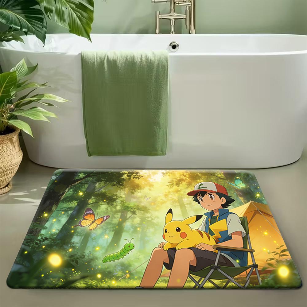 Pokemon Tropical Forest Print Doormat Anti-slip Absorbent Floor Mat for Home Entrance Bedroom Living Room Decor