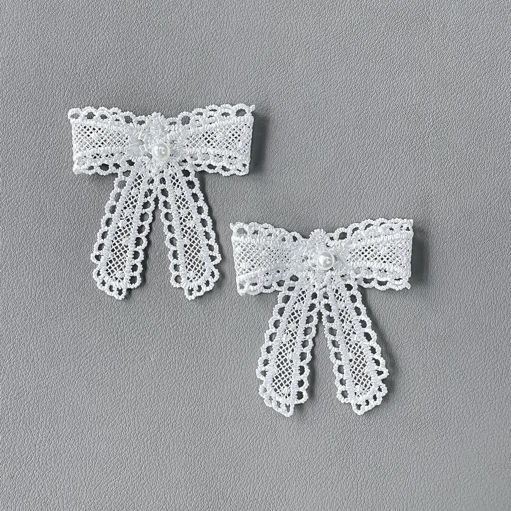 White Bead Embroidered Bow Decal Dress Decorative Accessories Cloth Sticker