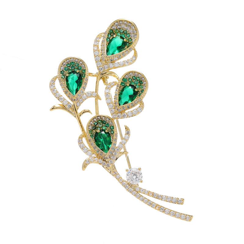 New trendy design sense, high-end Fengling retro brooch temperament elegant leaf corsage crystal pin with jewelry women
