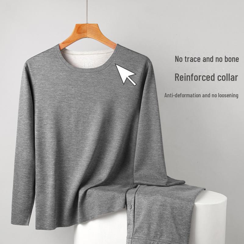 Unisex Wool Silk Thermal Underwear Suit - Winter Seamless Round Neck, German Velvet for Men & Women, Autumn Top & Bottom Set
