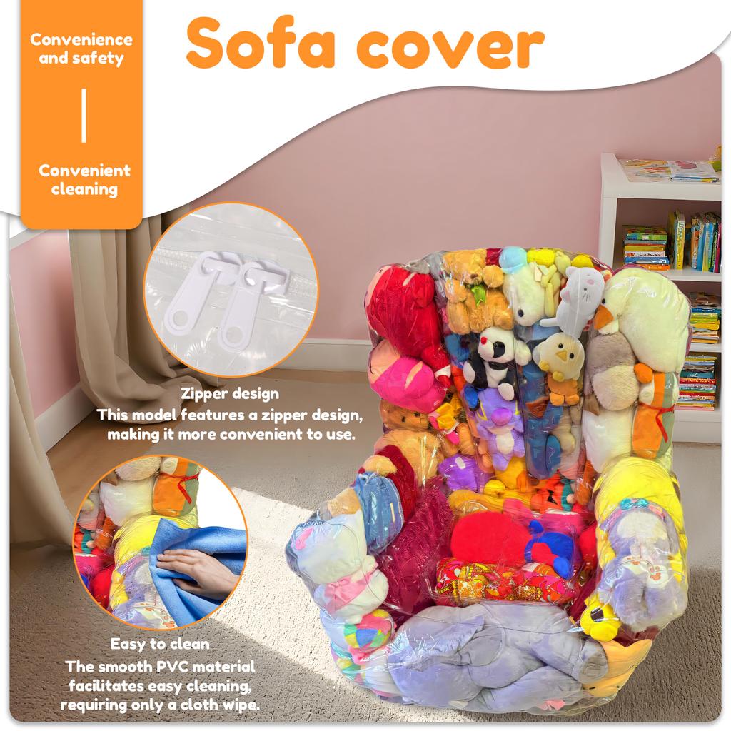 Clear Stuffed Animal Chair Cover PVC Waterproof Plush Toy Seat Cover with Zipper Large Capacity Clothes Doll Storage Organizer