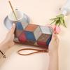 Vintage Lässig Kontrastfarben Blockfarben Langlebiges Langes Portemonnaie Reißverschluss Münzfach Clutches für Damen