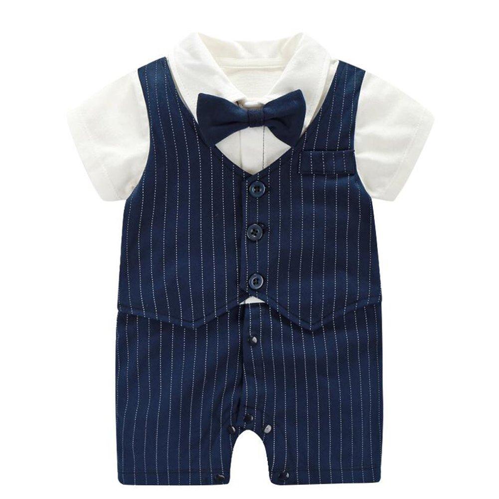 

Elf Baby (Fairy Baby) Baby Formal Short Sleeve Summer Romper for Weddings, Boys, Size 90cm, Navy Blue Stripes