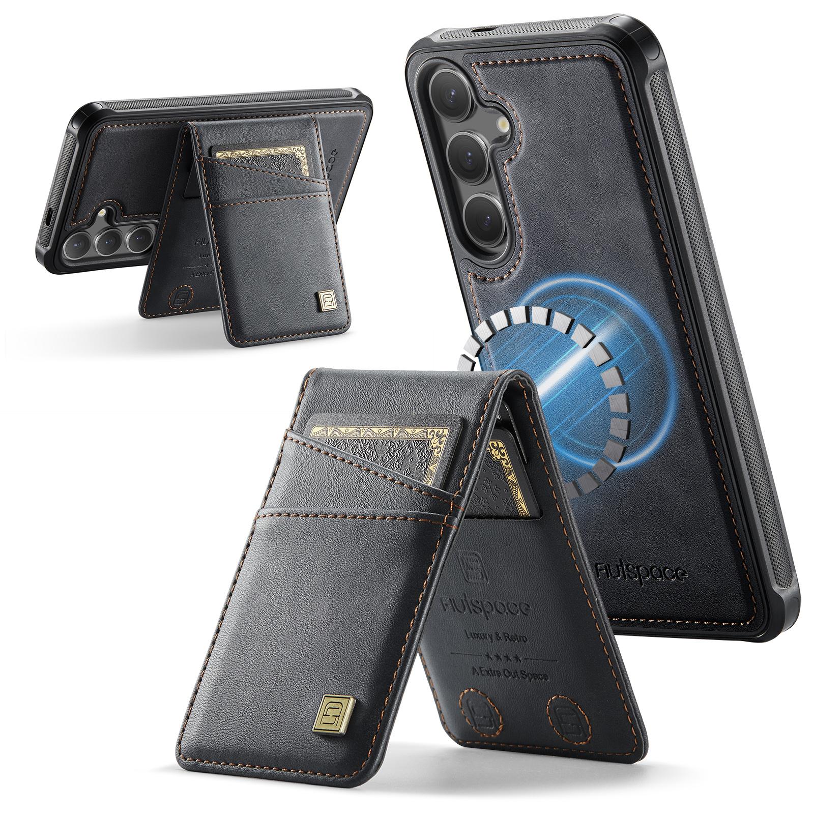 

For Samsung Galaxy S25+/Galaxy S24+ Case AUTSPACE A12 Leather Back Cover with Magnetic Detachable Card Bag Kickstand B