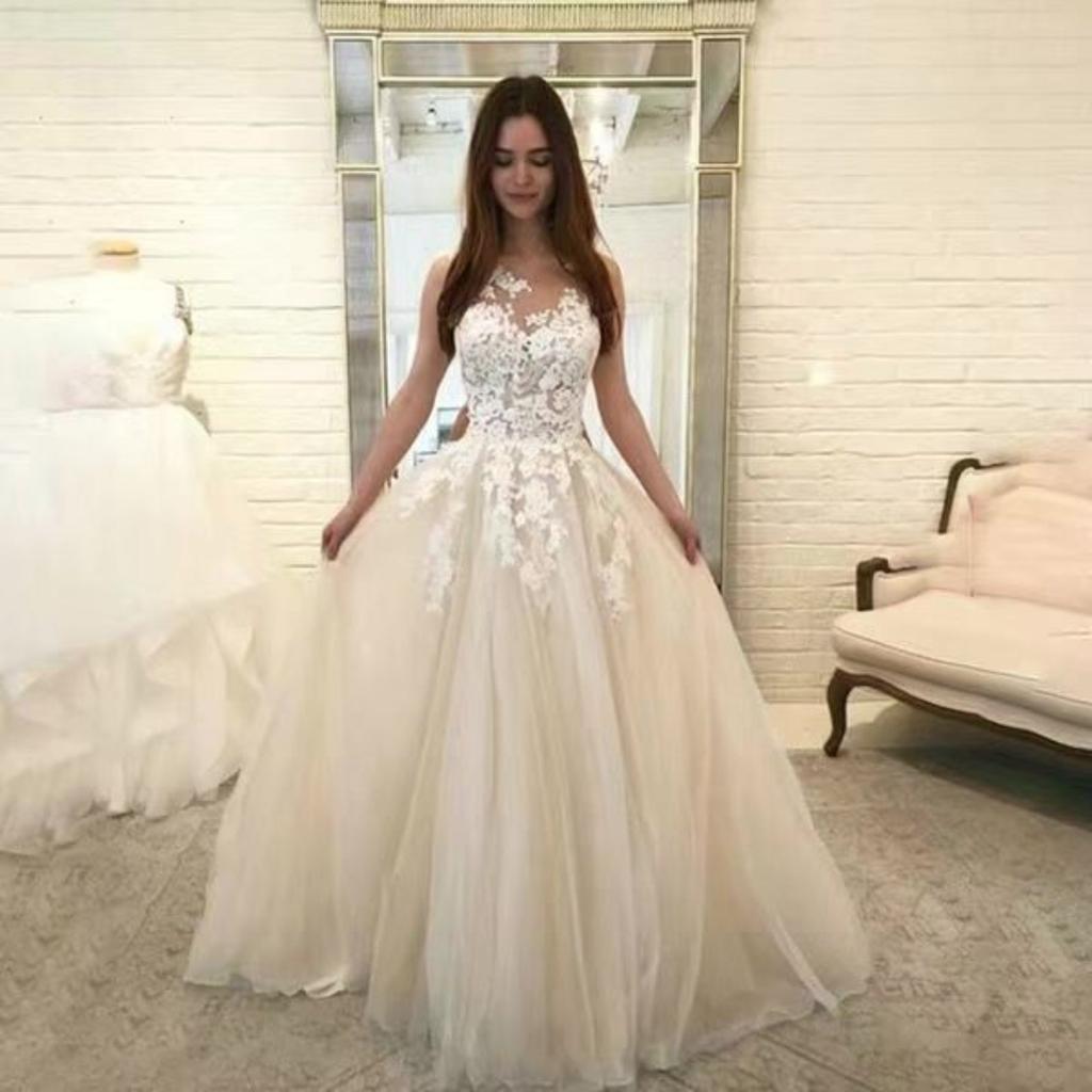 Lace Ball Gown Wedding Dress - Off-the-Shoulder A-Line Princess Bridal Gown
