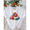 European Size Women's Elegant Short-sleeve T-shirt, Featuring Vibrant Macaron and Fruit Geometric Print, Soft Round-neck Casual Top