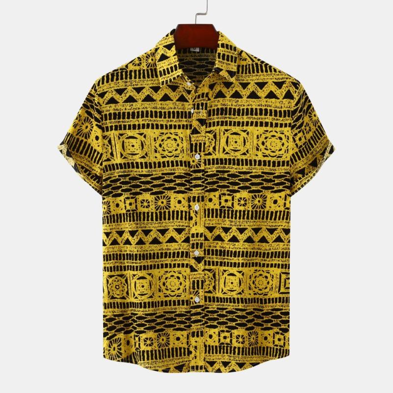 Summer New Ethnic Style Men's Floral Short Sleeve Casual Versatile Fashion Shirt