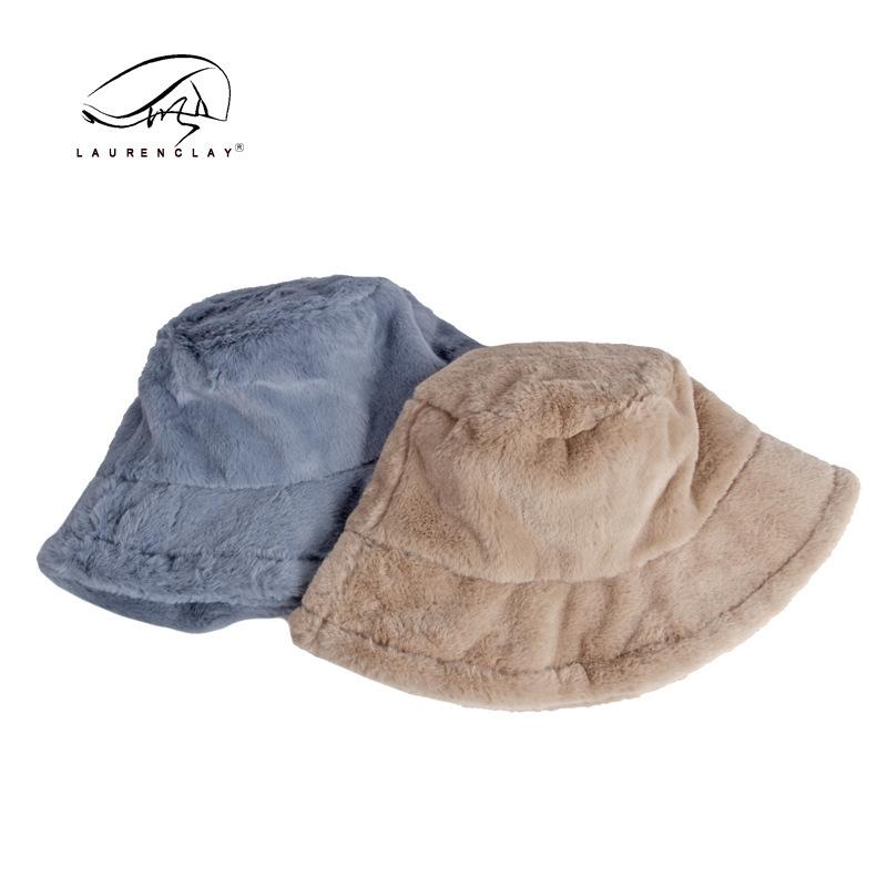 Fashion solid color imitation rabbit hair bucket hat women's Japanese autumn and winter new versatile thickened warm flat top basin hat