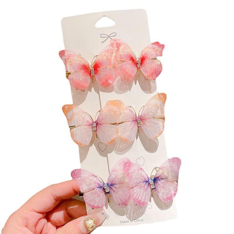 3D Gradient Butterfly Hair Clips for Girls, Rhinestone Hair Accessories for Kids