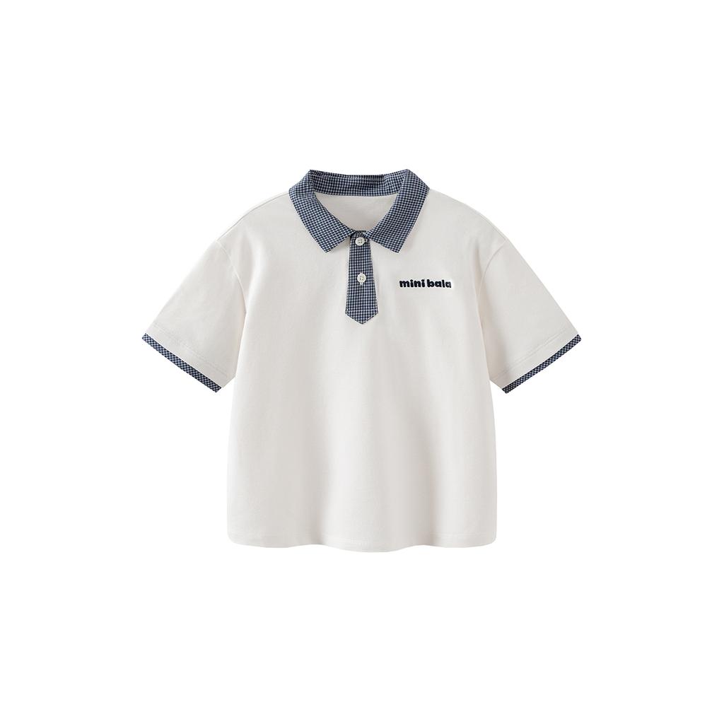 Mini Balabala Children's Short Sleeved T-shirt, College Style Polo Shirt for Boys, Soft and Breathable 2026 New Style