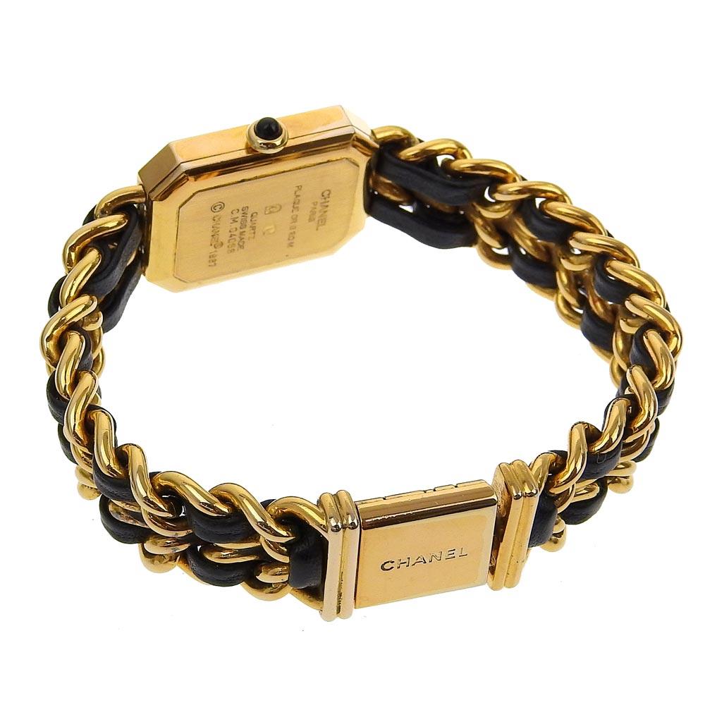 Chanel Premiere L Watches blackDial Plated Gold/leather Quartz Analog Display Women Used