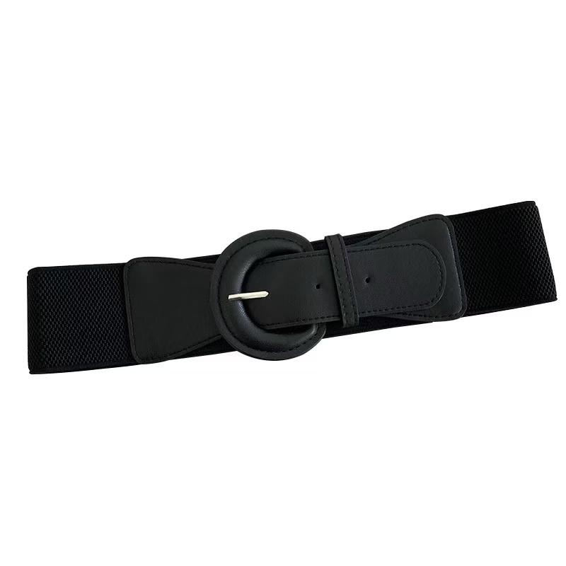 Women's Decorative Belt with a Wool Overcoat, Practical Korean-style Black Elastic Waist Cincher, Vintage Sweater, and Leather