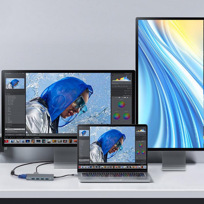 Type C to HDMI Laptop Dock with VGA, Gigabit Ethernet, USB 3.0, and SD/TF Card Reader