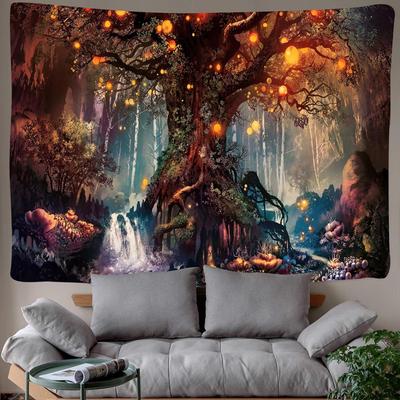 Mantar Ormanı Kale Psychedelic Ağacı Goblen Peri Masalı Psychedelic Renkli Kelebek duvar halısı Ev Dekor Goblen