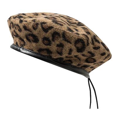 WHITE FANG Leopard Print Beret Cold CA448 Hat, Autumn/Winter, Protection, Hat, Cap, Stylish, Women's (01 Brown)