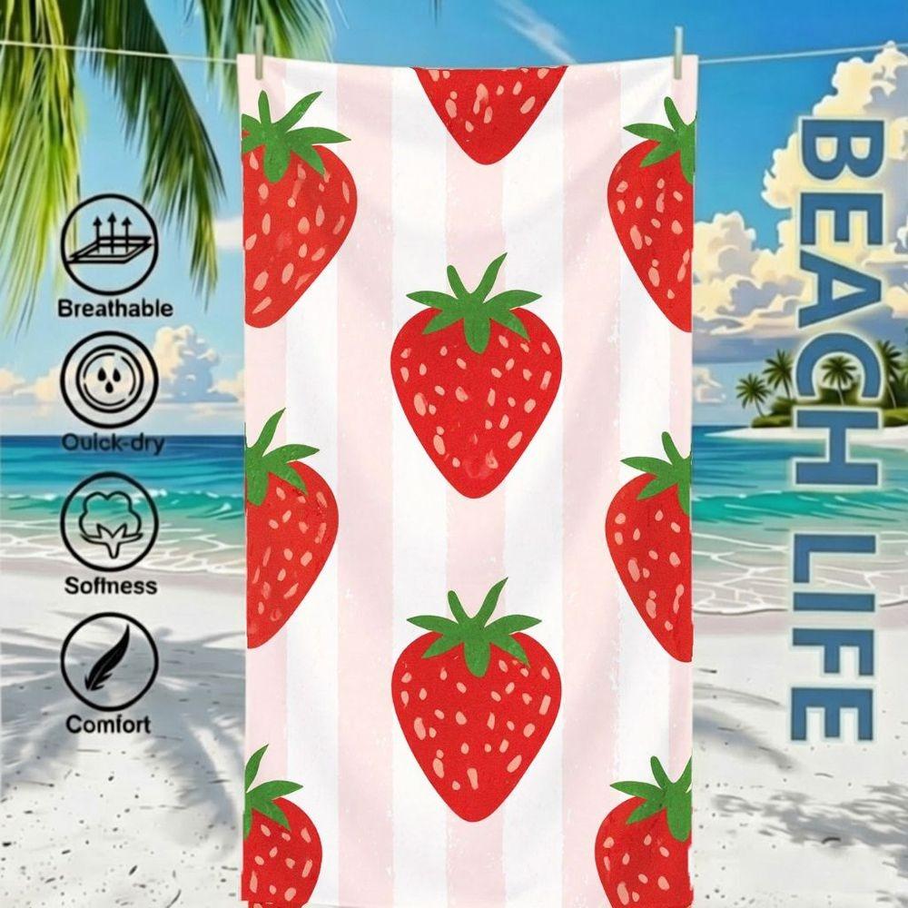Erdbeer-Print Strandtuch Übergröße Weich Saugfähig Schnelltrocknend Sandfrei Leicht Sommer Pool Reise Badetuch